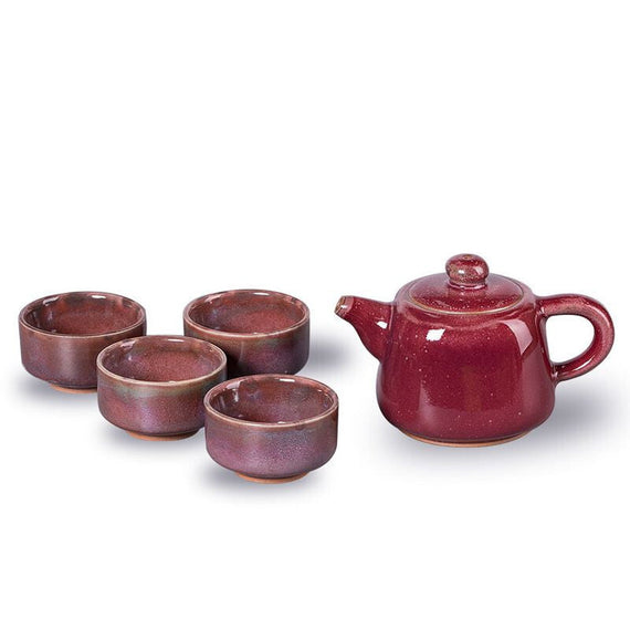 Jun Red Fambed Square Teaset - Red