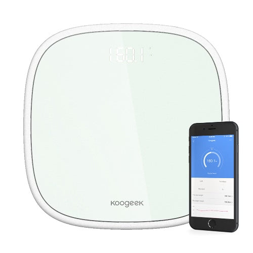 Koogeek Smart Wireless BT 4.0 Digital Body Weight Scale 16 Users Recognition with Ultra Clear Glass LED Display App Weight Tracking Set Target 440lb / 200kg Weight Capacity White