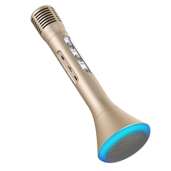 ميكروفون لاسلكي محمول KTV LED - ذهبي