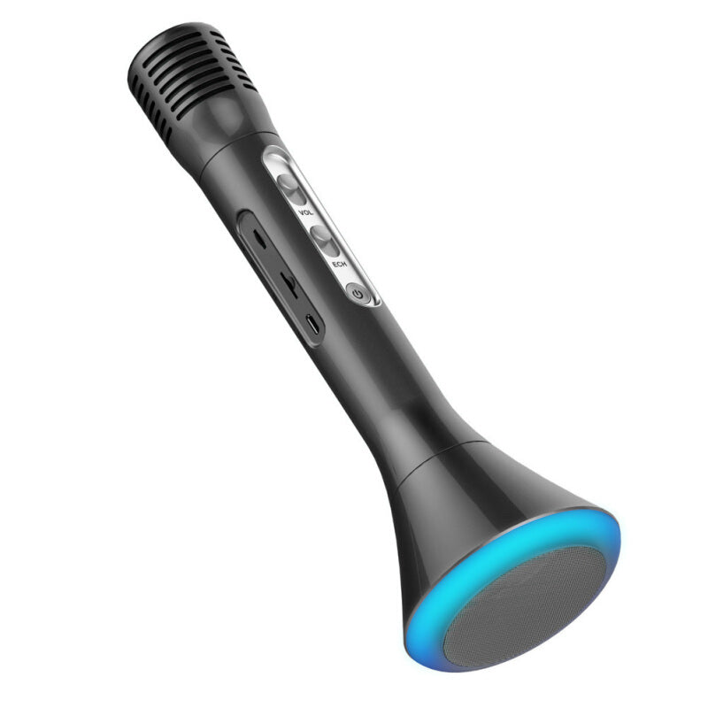 ميكروفون لاسلكي محمول KTV LED - أسود