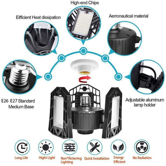 مصباح جراج LED مع مستشعر حركة PIR - أسود
