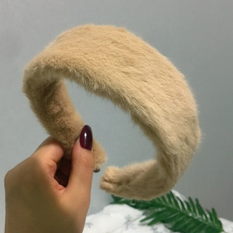 Ladies Plush Thick Furry Hair Accessories - Dark Khaki