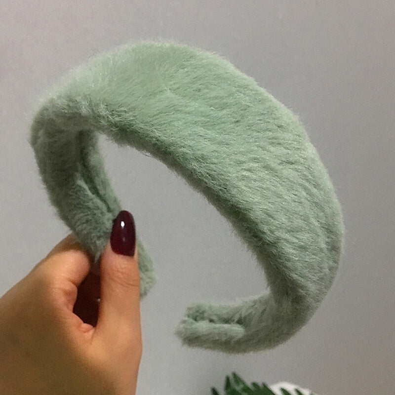 Ladies Plush Thick Furry Hair Accessories - Green