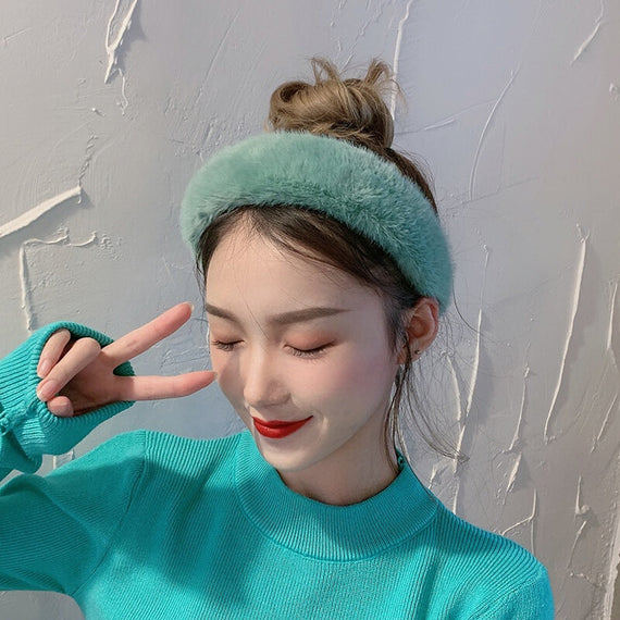 إكسسوارات شعر نسائية قطيفة سميكة من الفرو - أخضر 