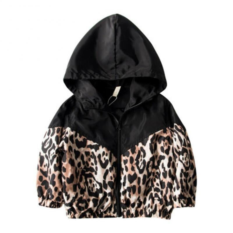 Leopard Print Hooded Coat - Black