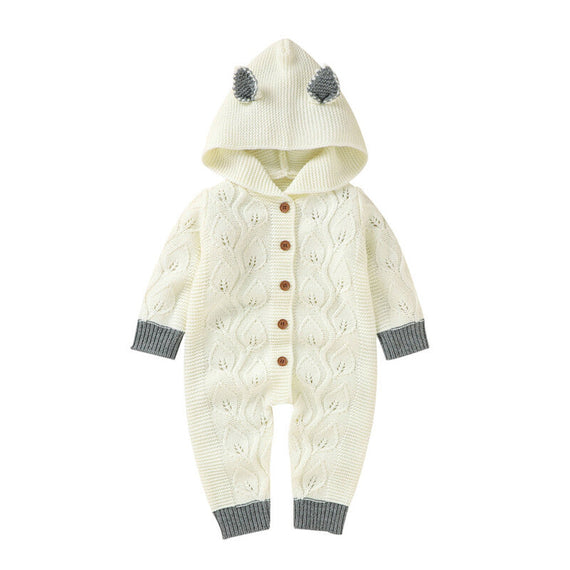 Matoen Hooded Romper Sweater - White