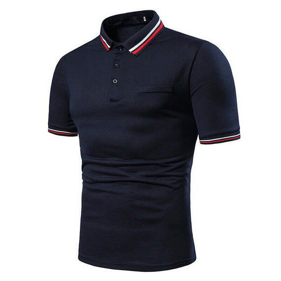 Men's Casual Short Sleeve Slim Fit Polo Shirt - Dark Blue