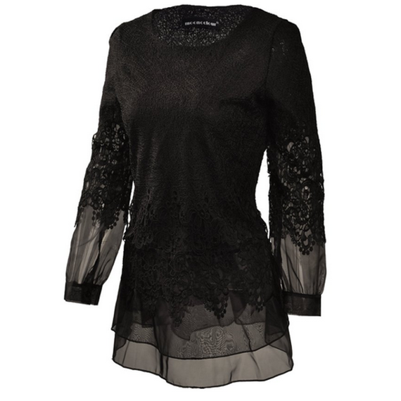 Mooncolour Floral Style Lace Long Sleeves - Black