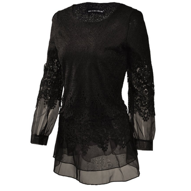 Mooncolour Floral Style Lace Long Sleeves - Black