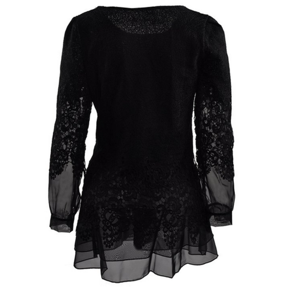 Mooncolour Floral Style Lace Long Sleeves - Black