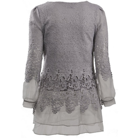 Mooncolour Floral Style Lace Long Sleeves - Grey