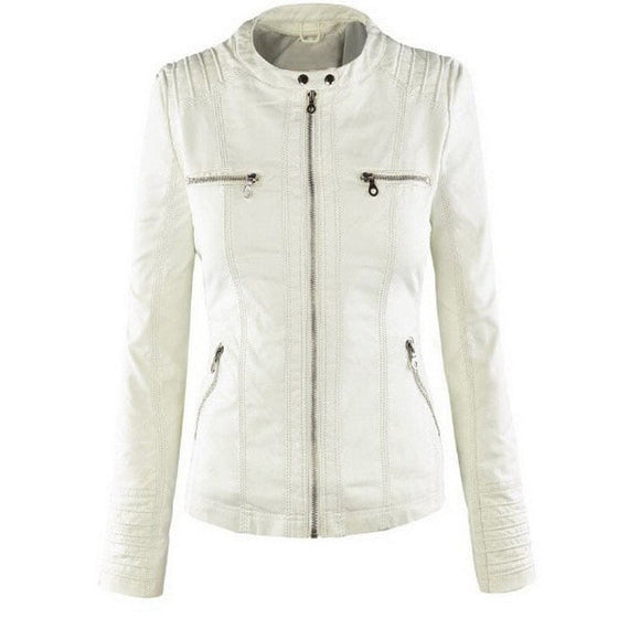 سترة جلدية نسائية عصرية جديدة - أبيض