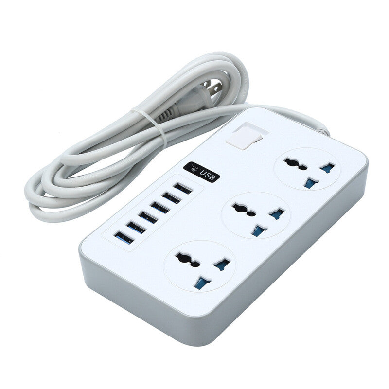 New US 3 Plug Power Extension Cable - White