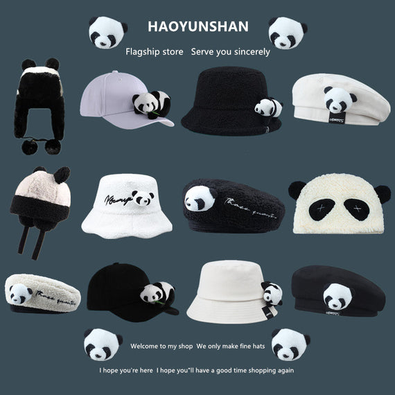Gu Ailing the same black and white panda Lei Feng hat female autumn and winter warm fisherman hat spring and summer cute baseball beret				 							        							Cute panda doll can be worn in black and white in four seasons