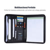 Multifunctional Professional Business Zippered Padfolio Folder Document Case Organizer A4 PU Leather
