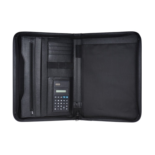 Multifunctional Professional Business Zippered Padfolio Folder Document Case Organizer A4 PU Leather