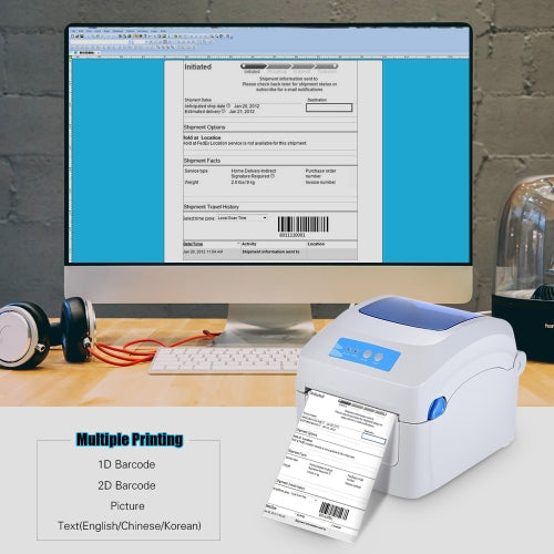 Gprinter GP-1324D Thermal Printer 1D 2D QR Barcode Label Address E-Waybill Printing 8inch Fast Speed 20-118mm Width with External Label Entrance for Express Logistics Warehouse Parcel Post