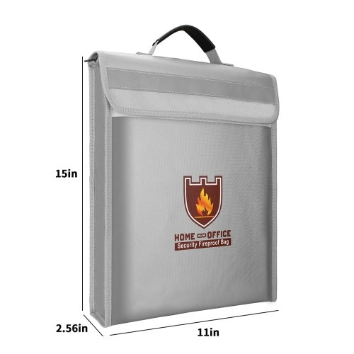 حقيبة مستندات مقاومة للحريق مقاس 15 × 11 × 2.56 بوصة غير قابلة للحكة مطلية بالسيليكون الفضي المقاوم للماء مع مقبض للمستندات الثمينة ومستلزمات السلامة المكتبية المنزلية 