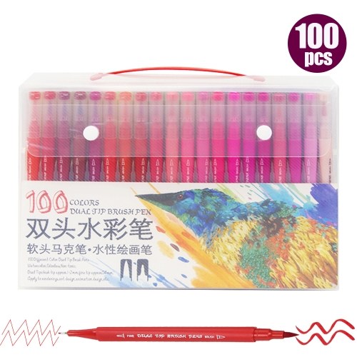 Bright Colors Dual Tip Brush Pens Set 0.4mm Fineliner & Brush Tip Watercolor Art Markers Color Pens Supplies for Children Adults Journaling Drawing Sketching Coloring Calligraphy Writing