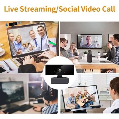 1080P HD Computer Camera Streaming Webcam 2 Megapixels 110° Wide Viewing Auto Focus with Microphone Compatible with Windows Android Mac for Video Meeting Online Teaching Live Webcasting