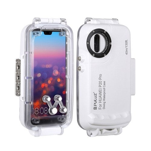 Puluz 40m/130ft الغوص في حالة مقاومة للماء غطاء واقعي للهاتف الذكي للحالة الإسكان تحت الماء حماية كاملة 360 درجة من Huawei P20/Huawei P20 Pro/Huawei Mate 20 Pro