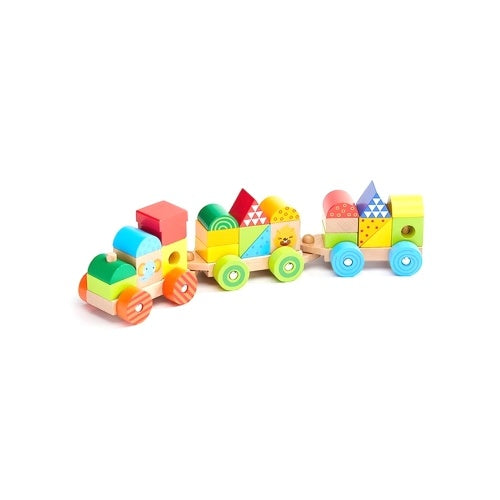 BEVA 25pcs Natural Wooden Train Building Blocks Toys