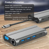 T1001 10 in 1 USB Hub Type-C to USB3.0*3 +  Multimedia Interface + PD + 3.5mm Audio + Card Slot*2 + VGA + LAN Port Multifunction Splitter Converter for PC Laptop Computer Mobile Phone