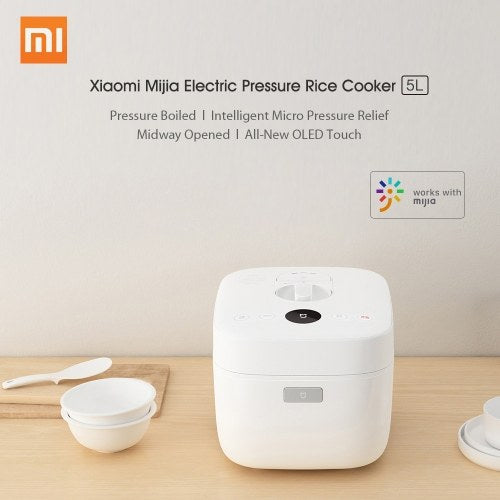 جهاز طهي الأرز الكهربائي Xiaomi Mijia 5L مصنوع من سبائك الحديد الزهر للتدفئة بالضغط جهاز تحكم في التطبيقات المنزلية 220 فولت 1100 وات