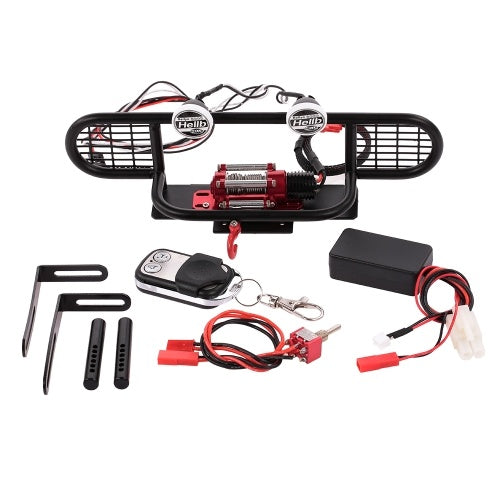 RC Car Metal المصد مع 2 LED ضوء التحكم عن بعد Winch