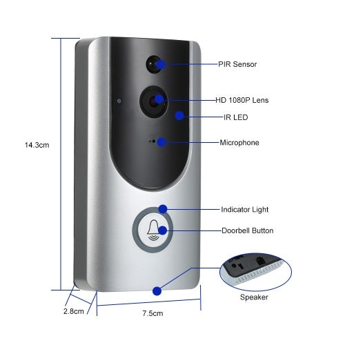 HD 720P WiFi Smart Wireless Security Doorbell مع 2 قطعة 18650 بطاريات