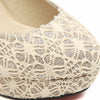 Fashion Women High Heels Lace Surface Platform Sole Low Cut Vamp Pumps Shoes Beige