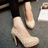 Fashion Women High Heels Lace Surface Platform Sole Low Cut Vamp Pumps Shoes Beige