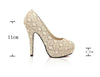 Fashion Women High Heels Lace Surface Platform Sole Low Cut Vamp Pumps Shoes Beige