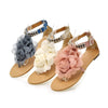 New Summer Women Girls Flats Toe-post Beaded Flower Flip-flop Sandals Shoes Beige