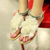 New Summer Women Girls Flats Toe-post Beaded Flower Flip-flop Sandals Shoes Beige