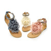 New Summer Women Girls Flats Toe-post Beaded Flower Flip-flop Sandals Shoes Beige