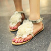 New Summer Women Girls Flats Toe-post Beaded Flower Flip-flop Sandals Shoes Beige