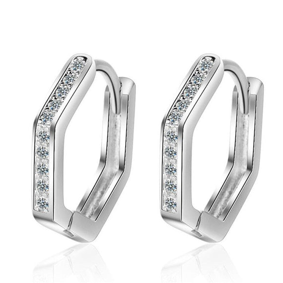 Small Premium Polygon Hoop Earrings - White