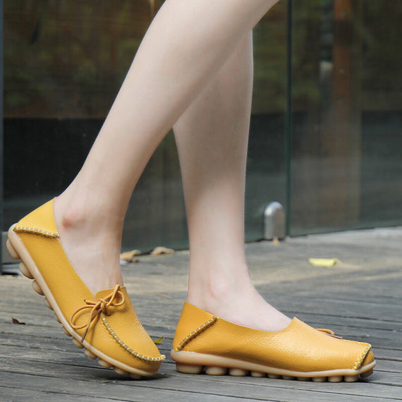Soft Flats Women Moccasins Leather Shoes - Yellow