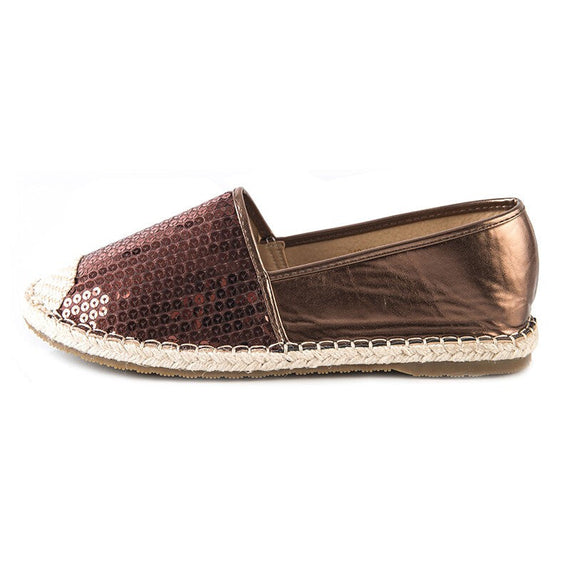 حذاء مسطح بالترتر اللامع - بني