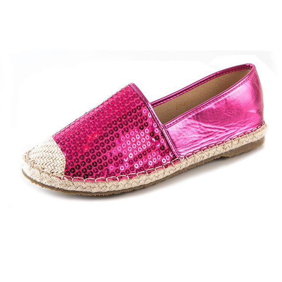 حذاء مسطح بالترتر اللامع - أحمر