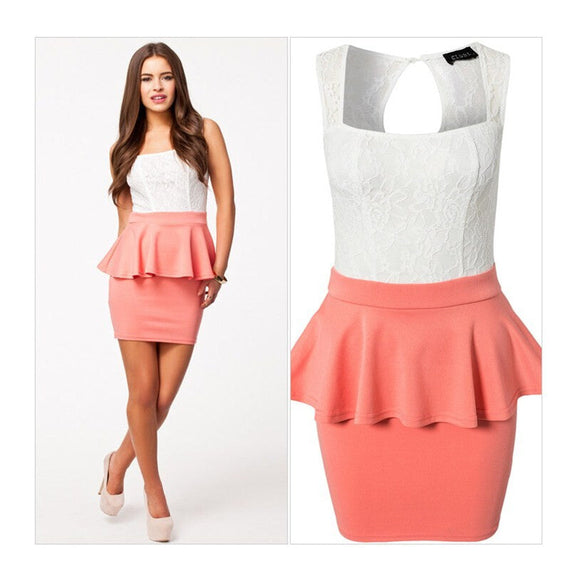 فستان مكشكش بياقة مربعة - وردي