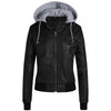 Toponeto Women Outwear Hooded Slim Leather Jacket - Black