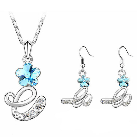 Trendy Premium Pendant Necklace & Stud Earrings - Blue