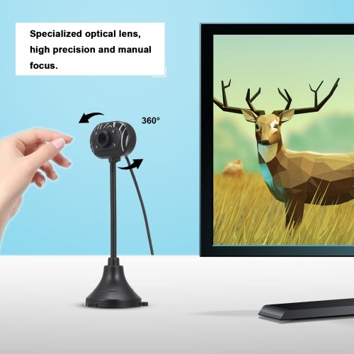 كاميرا ويب HD 480P USB 2.0 مزودة بميكروفون و4 مصابيح LED خفيفة وكاميرا ويب للكمبيوتر المحمول بدون سائق