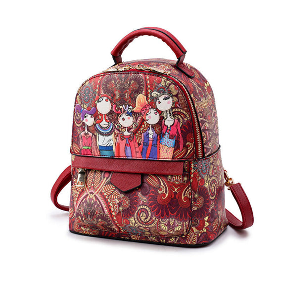 Vintage Fashionable Korean Backpack - Red