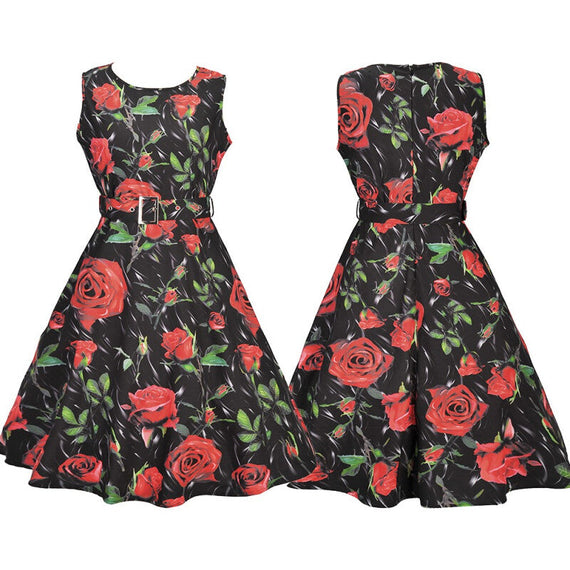 فستان زهري عالي الخصر عصري - أسود