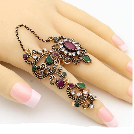 خاتم تركي فاخر على شكل زهرة فاخرة - أحمر 