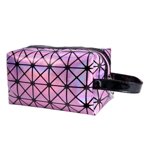 2018 New Fashionable Geometric Cosmetic Bag For Women Luminous Makeup Cases Ladies Zipper Cosmetics Organizer Folding Travel Make Up Handbag Classic 3D Diamond Texture Clutchbag