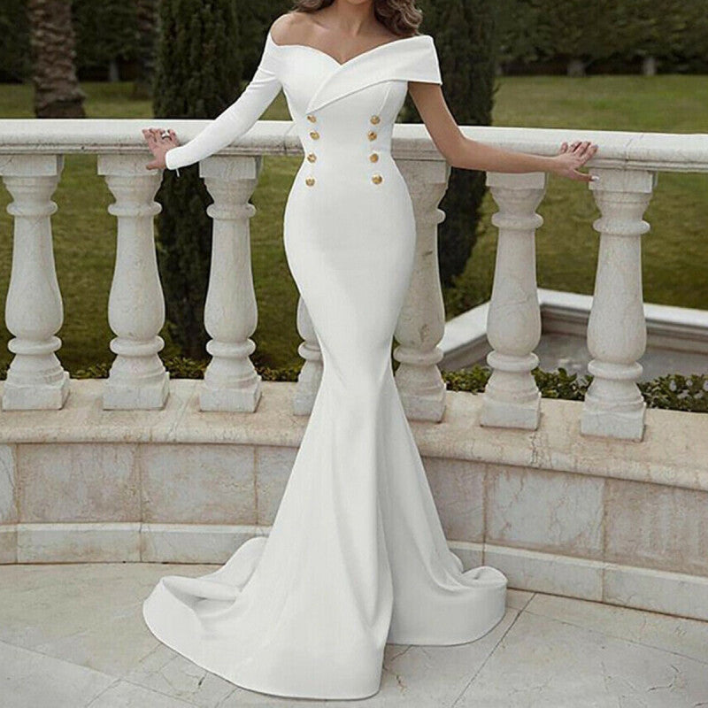 فستان زفاف رسمي للنساء Bodycon - أبيض 